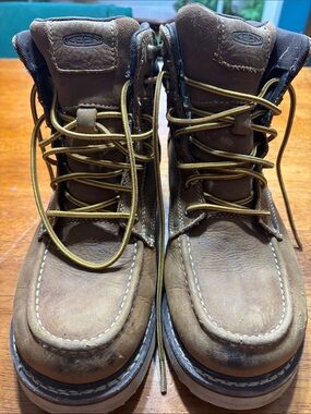 KEEN Brown Leather Men's Lace-Up Moc Toe Work Boots
